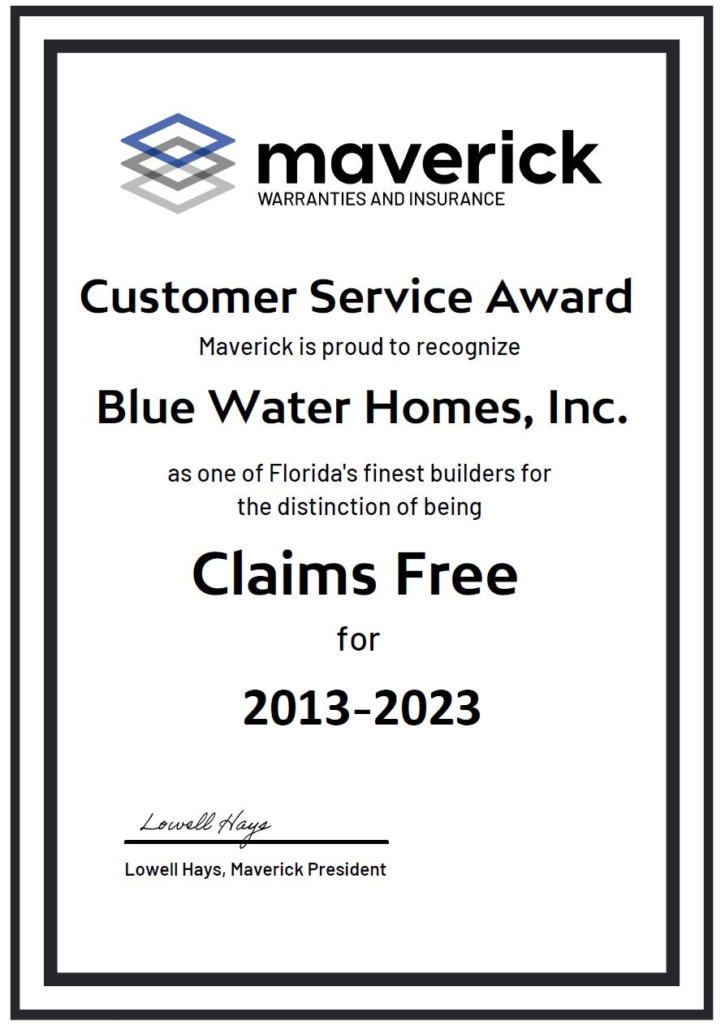 Blue Water Homes FL Service Award 2023